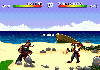 Brutal: Paws of Fury (Genesis) screenshot: Fighting on the beach