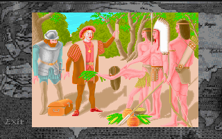 Columbus Discovery (DOS) screenshot: The Spanish crown (aka Gods of your tribe) takes you under its protection...
