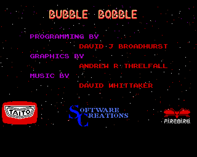 Bubble Bobble (Amiga) screenshot: Credits