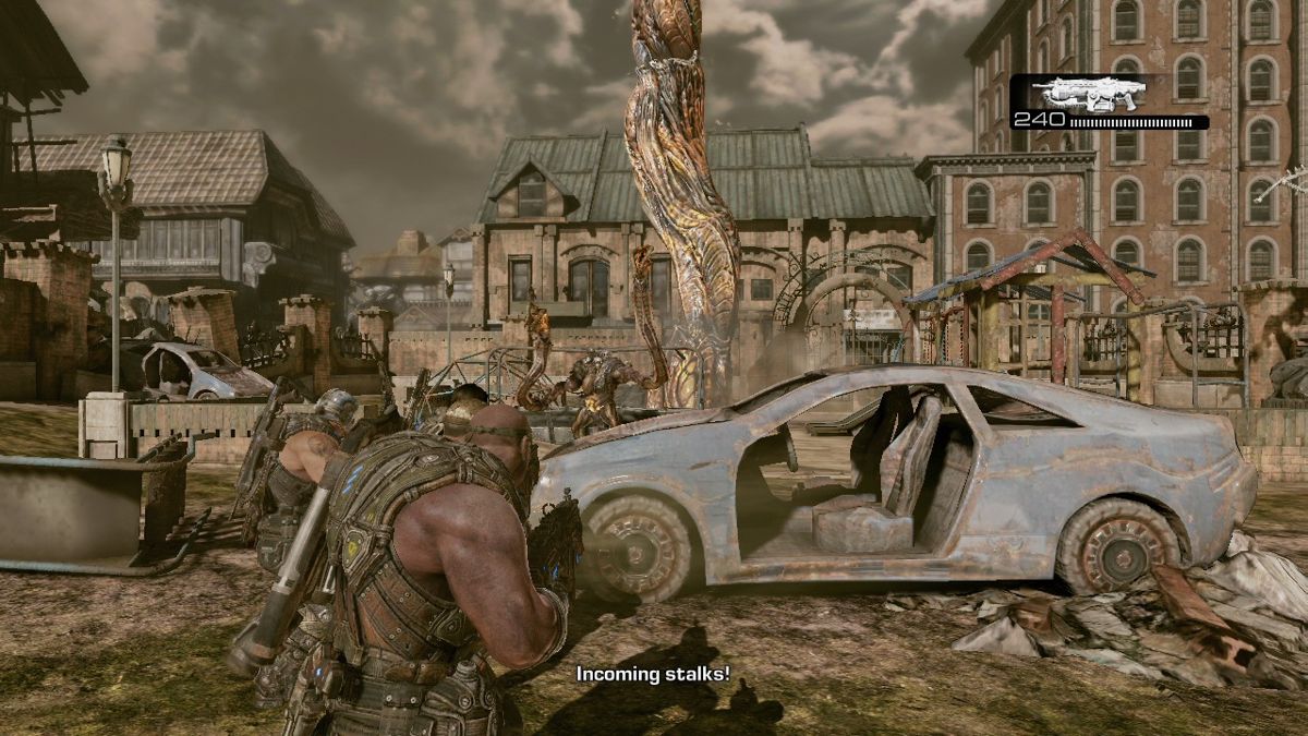 Gears of War 3 (Xbox 360) screenshot: Use the vehicle for cover