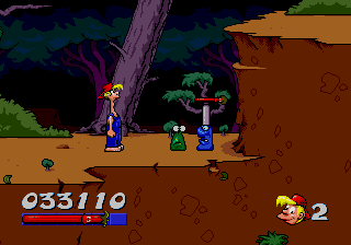 Bubba 'N' Stix (Genesis) screenshot: On the first level, our friends first encounter with Zitt n Zott