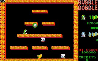 Bubble Bobble (Atari ST) screenshot: Collect fruit for bonus points