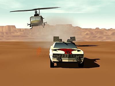 The Interstate '76 Arsenal (Windows) screenshot: Being chased by the copter.