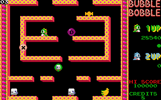Bubble Bobble (Atari ST) screenshot: A game in progress