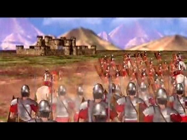 Seven Kingdoms II: The Fryhtan Wars (Windows) screenshot: Intro movie - human army