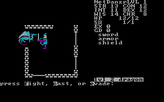 Telengard (DOS) screenshot: Dragons are a pushover here.