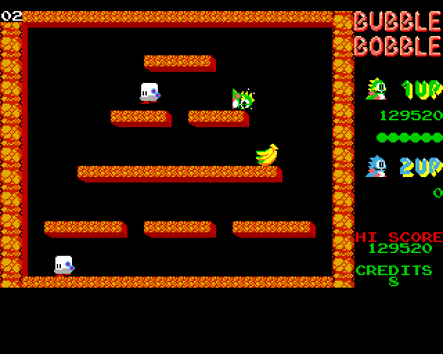 Bubble Bobble (Amiga) screenshot: Stage 2 - losing a life
