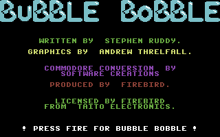 Bubble Bobble (Commodore 64) screenshot: Title screen 2