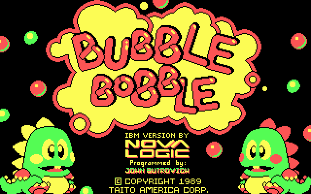 Bubble Bobble (DOS) screenshot: title screen (CGA)