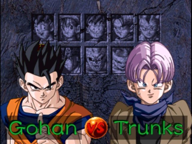 Dragon Ball GT: Final Bout (PlayStation) screenshot: Trash talkin'. At the beginning of each match, the combats will verbally talk to each other, sometimes with character specific comments.