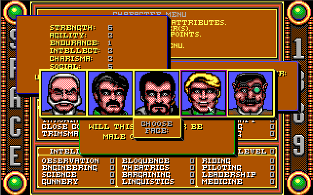 Space 1889 (DOS) screenshot: Creating character