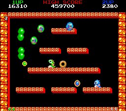 Bubble Bobble also featuring Rainbow Islands (DOS) screenshot: Bubble Bobble: Easy going in the first few levels.