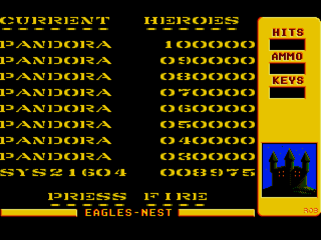 Into the Eagle's Nest (Amiga) screenshot: Current Heroes