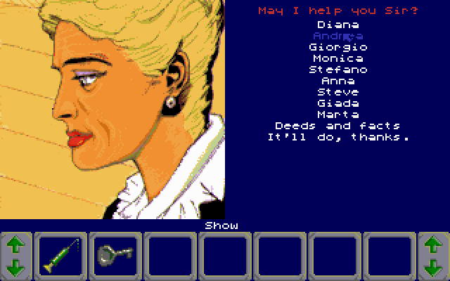 In the Dead of Night (DOS) screenshot: Speaking to Marta