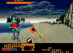 Crossed Swords (Neo Geo) screenshot: It's Kermit gone mad