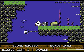Bubble Dizzy (Commodore 64) screenshot: Resting on a ledge...