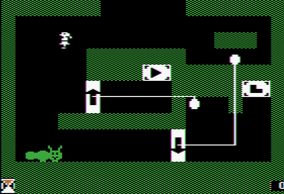 Think Quick! (Apple II) screenshot: Open the doors in sequence to retrieve the pieces on this screen