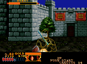 Crossed Swords (Neo Geo) screenshot: Approaching the castle gate