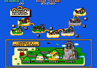Bubble Bobble also featuring Rainbow Islands (DOS) screenshot: Map of Insect Island [Rainbow Islands Enhanced]