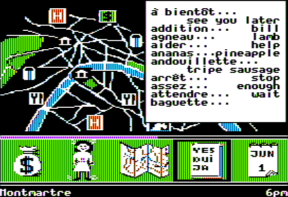 Ticket to Paris (Apple II) screenshot: The Dictionary