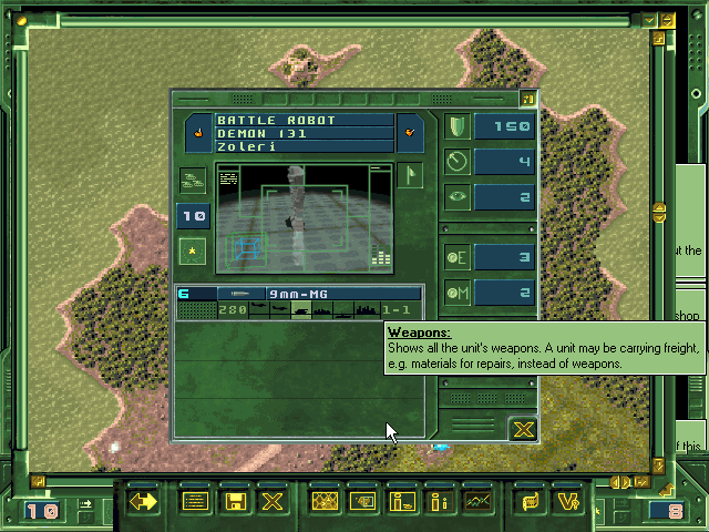 Battle Isle 2220: Shadow of the Emperor (Windows 3.x) screenshot: Unit info.