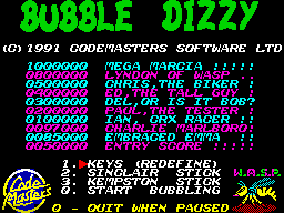 Bubble Dizzy (ZX Spectrum) screenshot: Title screen