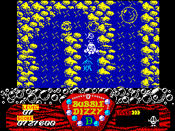 Bubble Dizzy (ZX Spectrum) screenshot: Loosing a life after touch of jellyfish