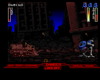 Walker (Amiga) screenshot: Los Angeles 2019 (Bulldozer is the final boss of this stage)