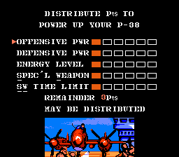 1943: The Battle of Midway (NES) screenshot: You can upgrade various parameters of your plane here