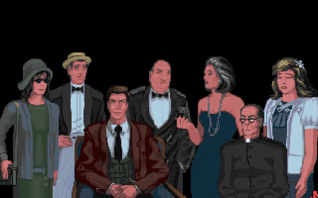 Cruise for a Corpse (DOS) screenshot: The usual suspects.