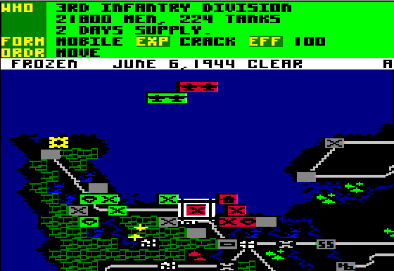 Crusade in Europe (Apple II) screenshot: D-Day 128k Version (night time)