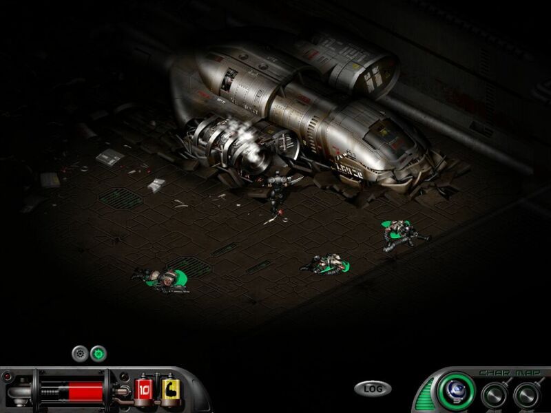 Harbinger (Windows) screenshot: I want to know how someone managed to crash a spaceship inside a spaceship?!