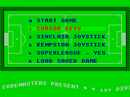 1st Division Manager (ZX Spectrum) screenshot: Options