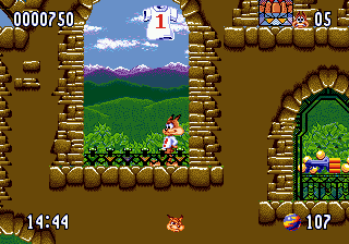 Bubsy II (Genesis) screenshot: On a wall