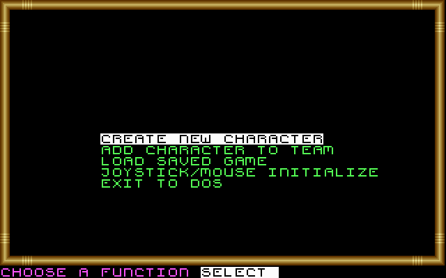 Buck Rogers: Countdown to Doomsday (DOS) screenshot: Main Menu