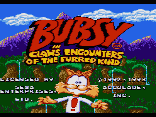Bubsy in: Claws Encounters of the Furred Kind (Genesis) screenshot: Title Screen