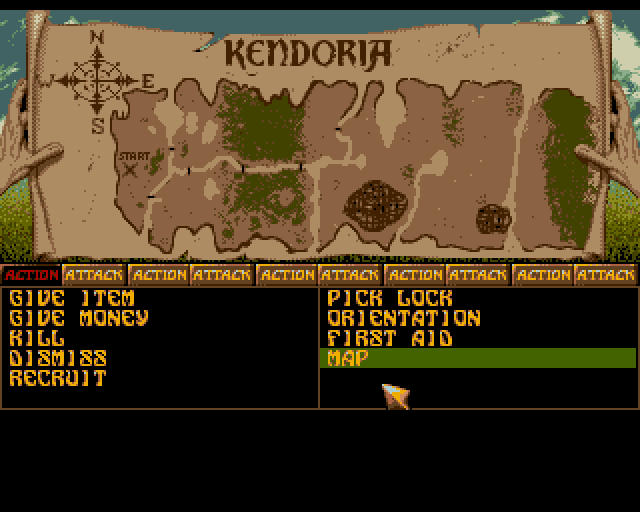 Ishar: Legend of the Fortress (Amiga) screenshot: Map view