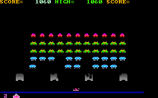 Clone Invader (DOS) screenshot: I've been hit! (MCGA/VGA)