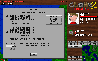 Clonk 2: Debakel (DOS) screenshot: Player information
