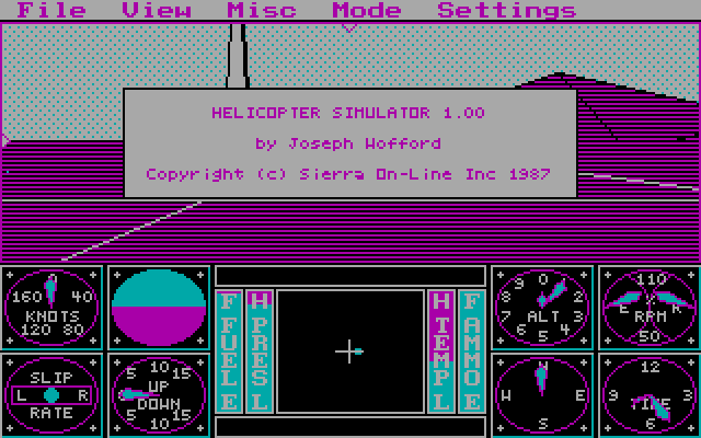 Sierra's 3-D Helicopter Simulator (DOS) screenshot: title screen - CGA