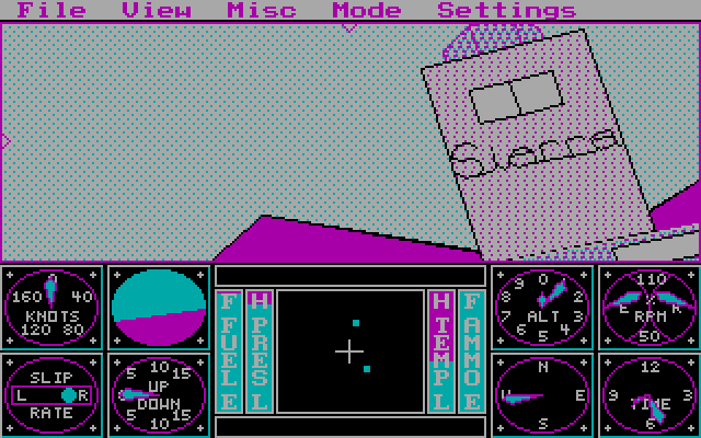 Sierra's 3-D Helicopter Simulator (DOS) screenshot: The Sierra logo on a building - CGA