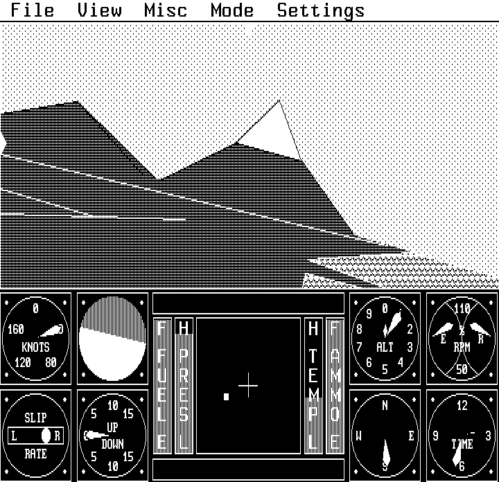 Sierra's 3-D Helicopter Simulator (DOS) screenshot: Just flying around... - Hercules Monochrome