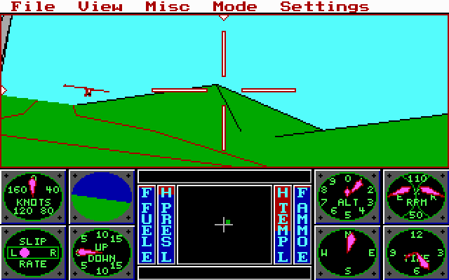 Sierra's 3-D Helicopter Simulator (DOS) screenshot: combat mode - EGA 320x200