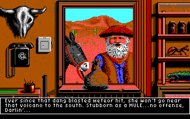 It Came from the Desert (DOS) screenshot: Chatting with the Ol' Prospector