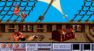 Ivanhoe (Amiga) screenshot: Level 2 - 'flying' pirate just stolen your life