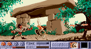 Ivanhoe (Amiga) screenshot: Level 1 - fight near the Stonehenge-like place