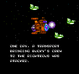 Bucky O'Hare (NES) screenshot: The Toad Armada launches a daring attack