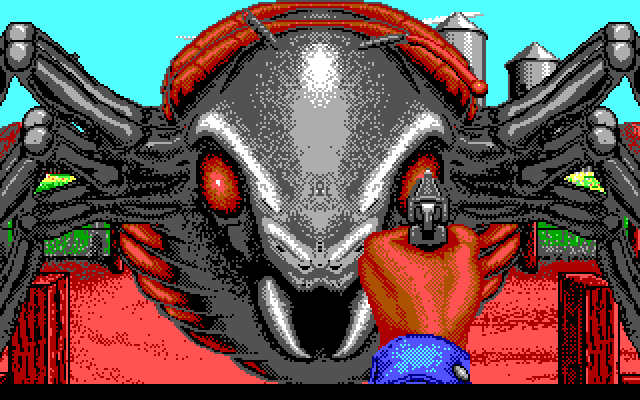 It Came from the Desert (DOS) screenshot: Face to mandible with a mutant