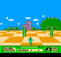 3-D WorldRunner (NES) screenshot: Worldrunning between columns