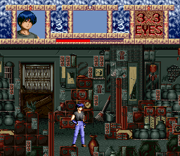 3x3 Eyes: Jūma Hōkan (SNES) screenshot: Yakumo in a room